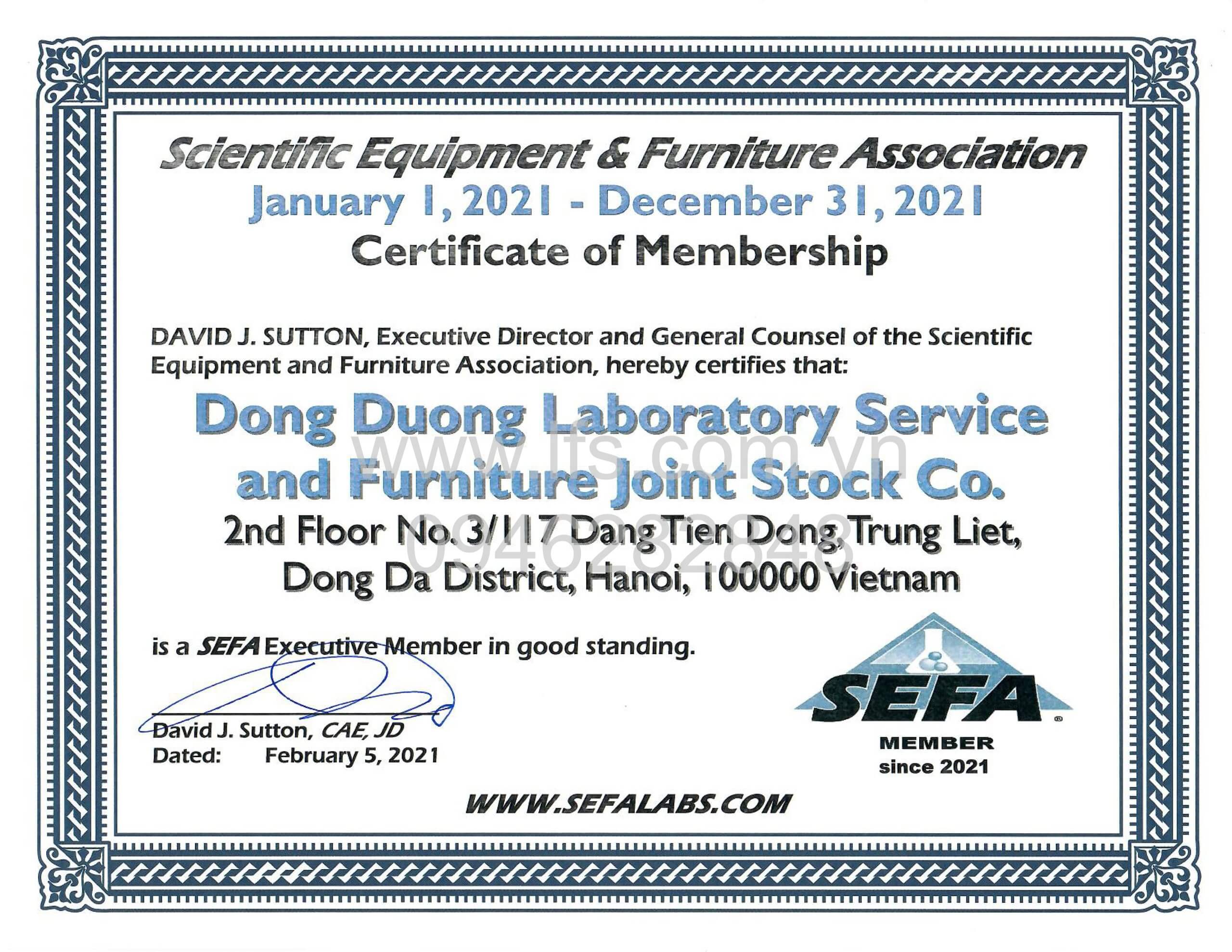 Công ty LFS chính thức là thành viên của Hiệp hội SEFA